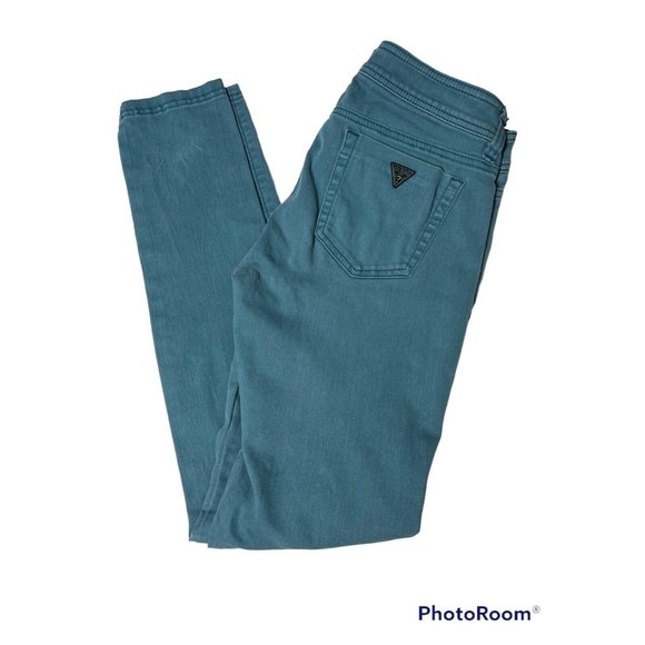 Guess Jeans Womens Size‎ 26  Brittney Skinny  Teal Blue Stretch Triangle - Picture 1 of 8